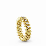 Serafino Consoli Ring Multi Size 3 Rows Half Middle 2 Points Yellow Gold White Diamonds