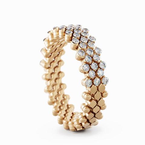 Serafino Consoli Ring Multi Size 5 Rows Half 2 Points Rose Gold White Diamonds