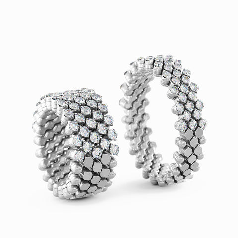 Serafino Consoli Ring Multi Size 5 Rows Half 2 Points White Gold White Diamonds