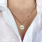 Shy Creation 1.13 Ct. Diamond Crown Setting Paper Clip Link Necklace