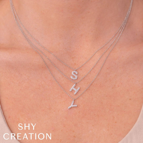 Shy Creation Initial 0.09CT Diamond Pave Necklace - Initial A