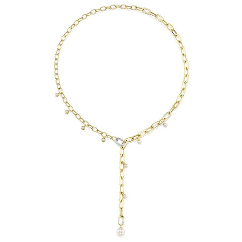 Shy Creation Jackie 0.27CT Diamond & Cultured Pearl Bezel Paper Clip Link Necklace