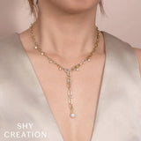 Shy Creation Jackie 0.27CT Diamond & Cultured Pearl Bezel Paper Clip Link Necklace