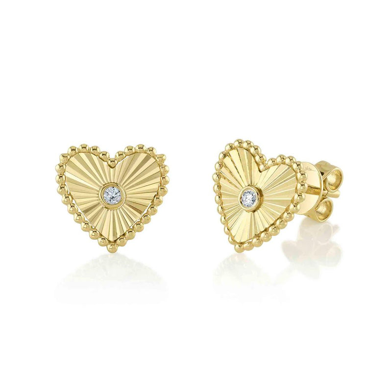 Shy Creation KATE 0.04CT Diamond Bezel Ribbed Heart Stud Earring