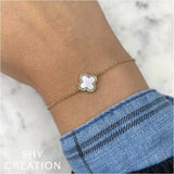 Shy Creation Kate 0.07CT Diamond & 0.40CT Mother of Pearl Clover Bracelet