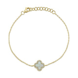 Shy Creation Kate 0.07CT Diamond & 0.40CT Mother of Pearl Clover Bracelet