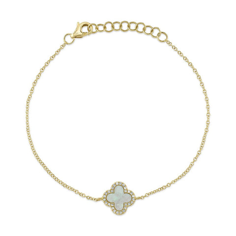 Shy Creation Kate 0.07CT Diamond & 0.40CT Mother of Pearl Clover Bracelet