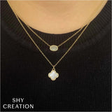 Shy Creation Kate 0.08CT Diamond & 0.41CT Mother of Pearl Clover Necklace