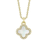 Shy Creation Kate 0.08CT Diamond & 0.41CT Mother of Pearl Clover Necklace