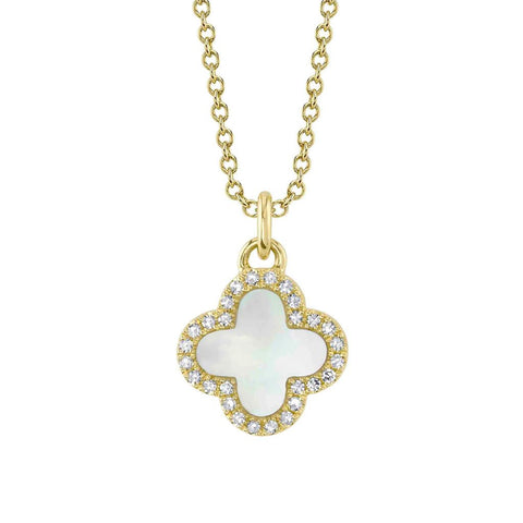 Shy Creation Kate 0.08CT Diamond & 0.41CT Mother of Pearl Clover Necklace