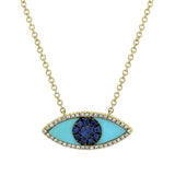 Shy Creation Kate 0.09 Ct. Diamond & 0.65 Ct. Blue Sapphire & Composite turquoise Eye Necklace