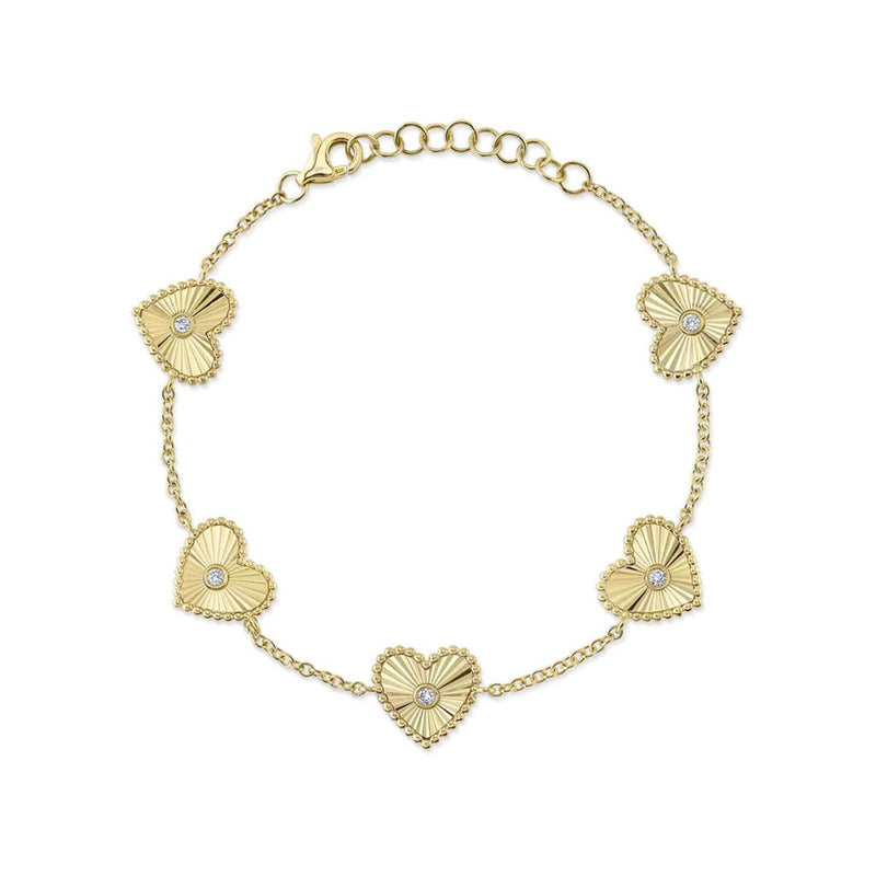 Shy Creation Kate 0.10CT Diamond Bezel Ribbed heart Bracelet