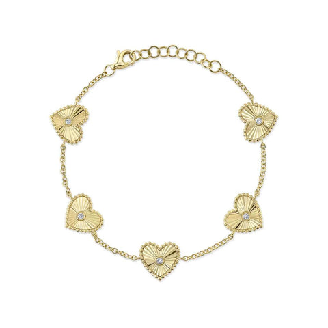 Shy Creation Kate 0.10CT Diamond Bezel Ribbed heart Bracelet