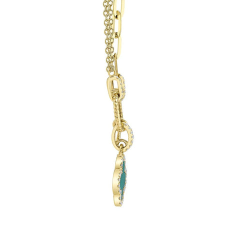 Shy Creation KATE 0.12CT Diamond & 0.54CT Malachite Clover Paper Clip Necklace