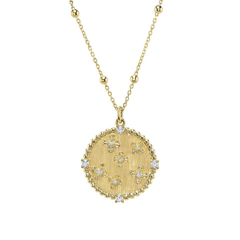 Shy Creation Kate 0.13CT Diamond Flower Circle Matte Necklace