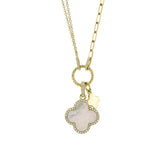 Shy Creation KATE 0.17CT Diamond & 1.36CT Mother of Pearl Clover Paper Clip Necklace