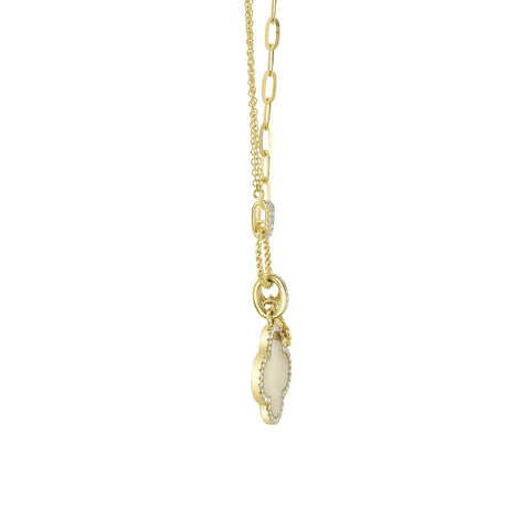 Shy Creation KATE 0.17CT Diamond & 1.36CT Mother of Pearl Clover Paper Clip Necklace