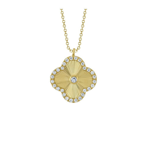 Shy Creation Kate 0.22CT Diamond Bezel Ribbed Clover Necklace