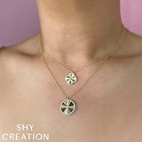 Shy Creation Kate 0.22CT Diamond Bezel Ribbed Clover Necklace