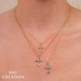 Shy Creation Kate 0.23CT Diamond Cross Faceted Ball Chain Necklace