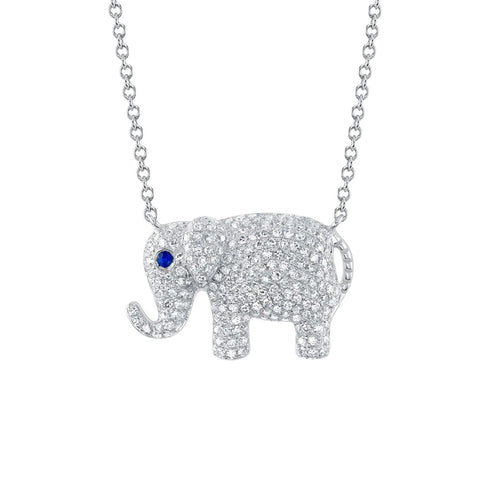 Shy Creation Kate 0.47 Ct. Diamond & 0.02 Ct. Blue Sapphire Elephant Necklace