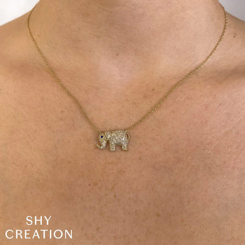 Shy Creation Kate 0.47 Ct. Diamond & 0.02 Ct. Blue Sapphire Elephant Necklace