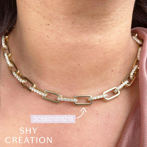 Shy Creation Kate 13.01 Ct. Diamond Pave Paper Clip Link Necklace