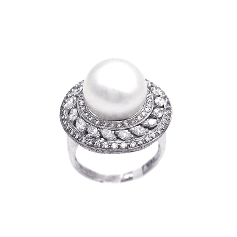 White South Sea Pearl Diamond Ring