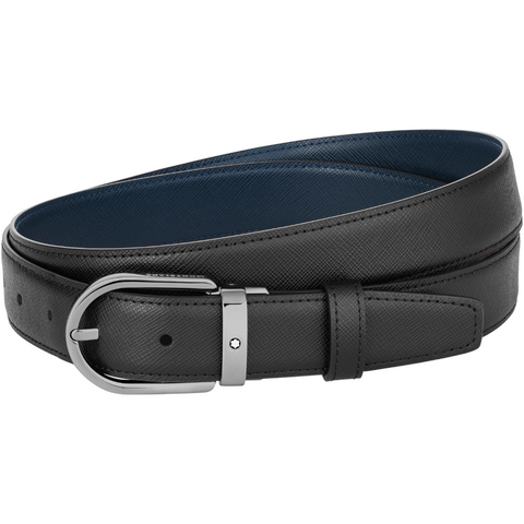 Montblanc Horseshoe buckle black/blue 30 mm reversible leather belt  Montblanc