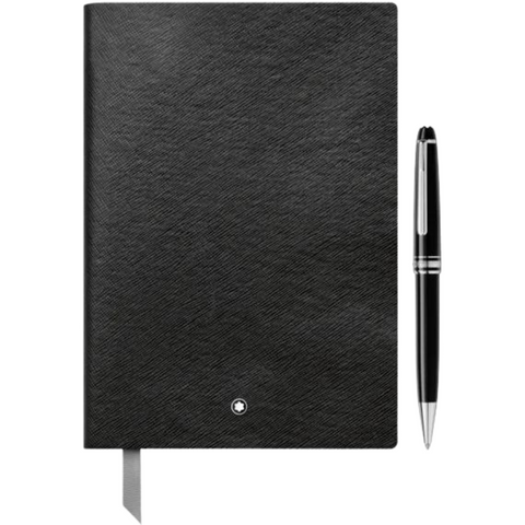Montblanc Set with the Meisterstück Classique Platinum-Coated Ballpoint Pen and Notebook #146 in Black.  Montblanc