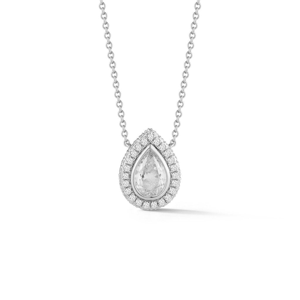18K White Gold Pear Halo Diamond Necklace  CH Collection