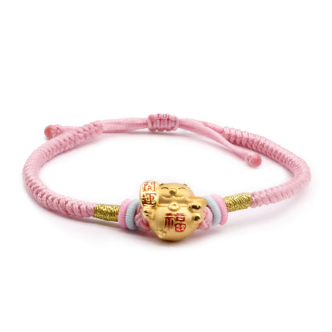 24k Gold Maneki-neko Pink Bracelet  Chong Hing Jewelers
