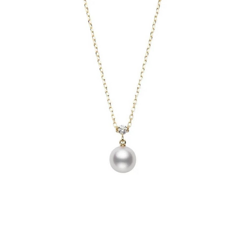 Mikimoto Akoya Cultured Pearl and Diamond Pendant in 18K Yellow Gold  Mikimoto