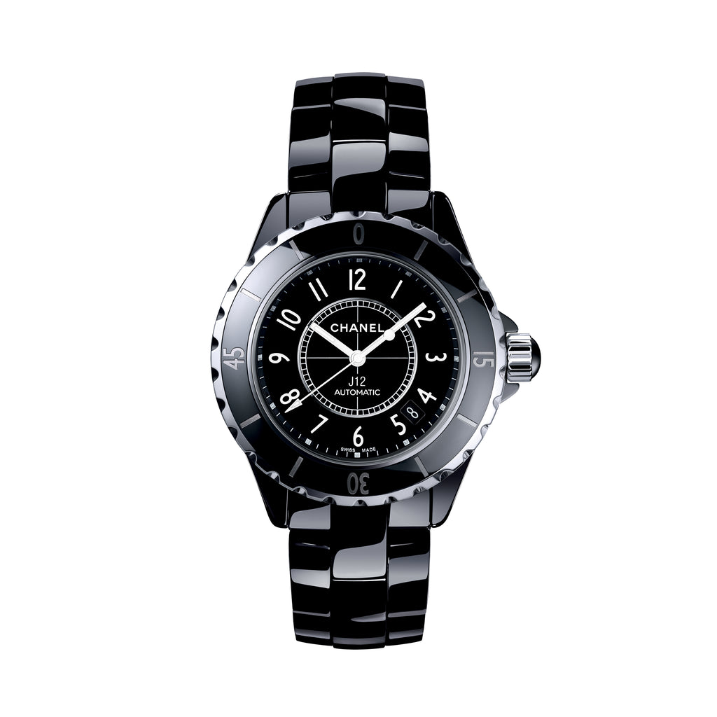 Authentic! Chanel J12 Black Ceramic 38mm Automatic Diamond Watch Ref H