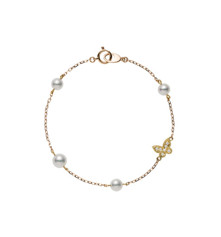 Mikimoto Akoya Cultured Pearl Bracelet with Diamond Butterfly Charm  Mikimoto