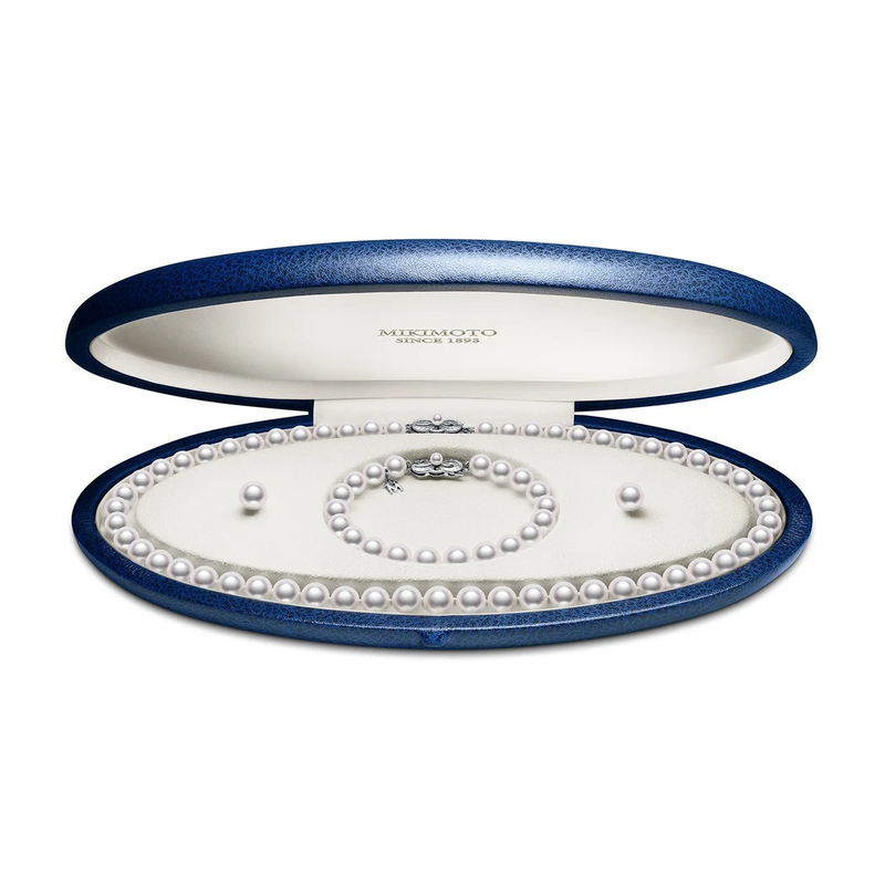 Mikimoto 18" Akoya Cultured Pearl Three Piece Set – 18K White Gold Clasp