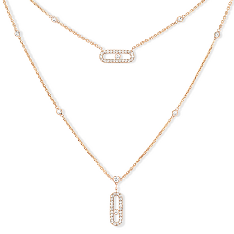 Messika Move Uno 2 Rows Pavé Rose Gold Diamond Necklace - 07174-PG  Messika