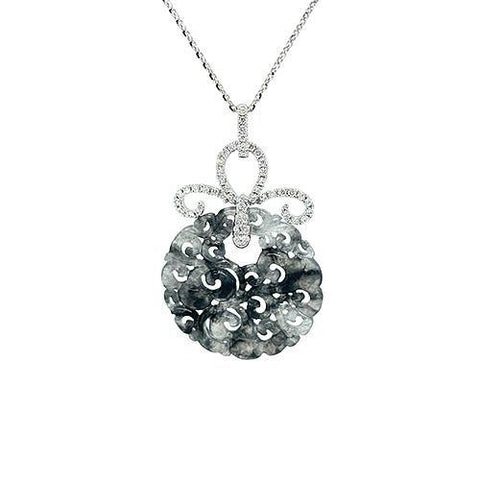 Black Jade Carved Pendant and Chain