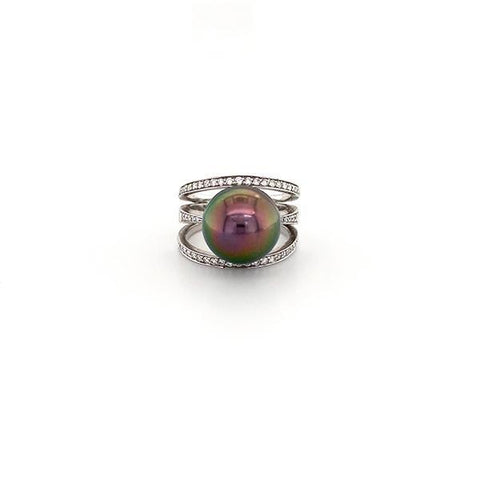 Black South Sea Pearl Diamond Ring