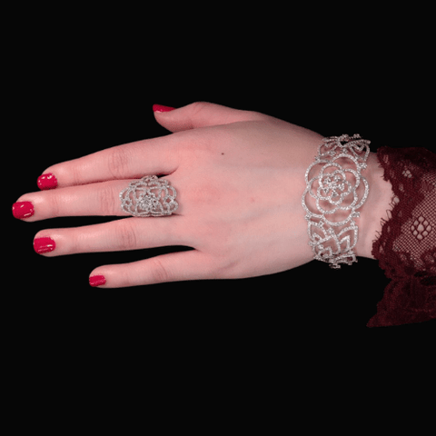Diamond Flower Cuff Bangle