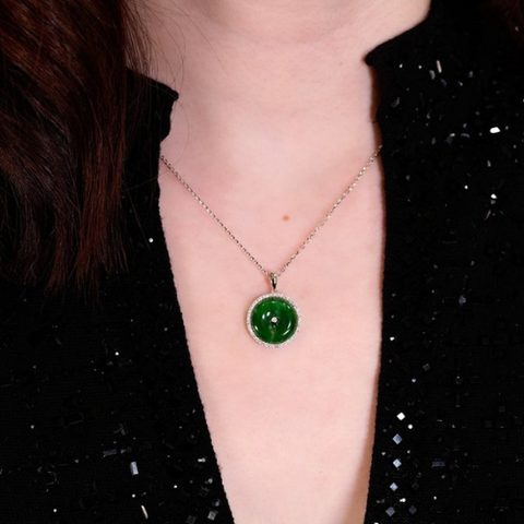 Jade Disc Pendant and Chain  CH Collection