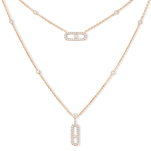 Messika Move Uno 2 Rows Pavé Rose Gold Diamond Necklace - 07174-PG