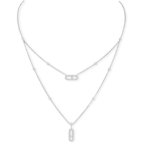 Move Uno 2 Rows Pavé Necklace - White Gold  Messika
