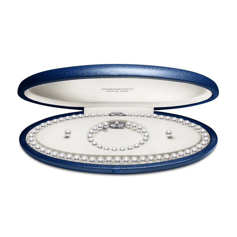 Mikimoto 18" Akoya Cultured Pearl Three Piece Set – 18K White Gold Clasp