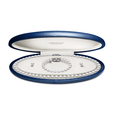 Mikimoto 18" Akoya Cultured Pearl Three Piece Set – 18K White Gold Clasp