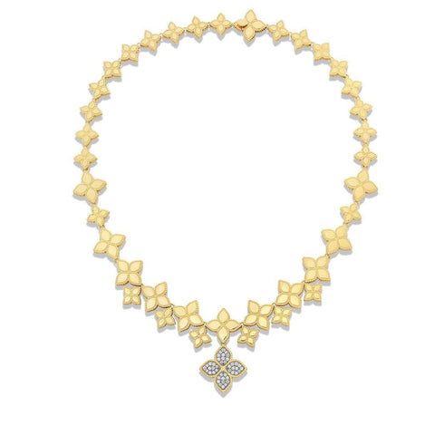 Roberto Coin Princess Flower Link Collar Diamond Drop Necklace