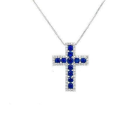 Sapphire and Diamond Cross Pendant and Chain
