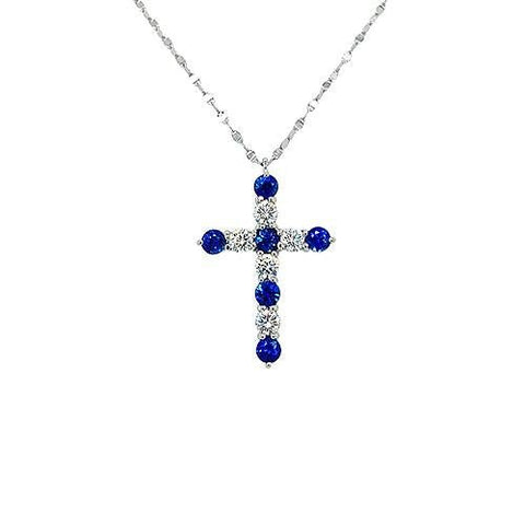 Sapphire Diamond Cross Pendant and Chain