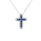Sapphire Diamond Cross Pendant and Chain