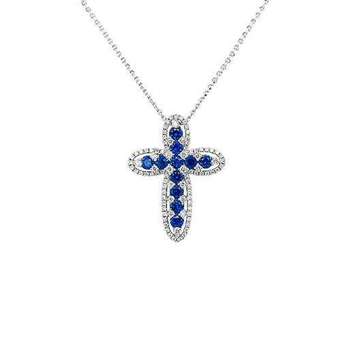 Sapphire Diamond Cross Pendant and Chain